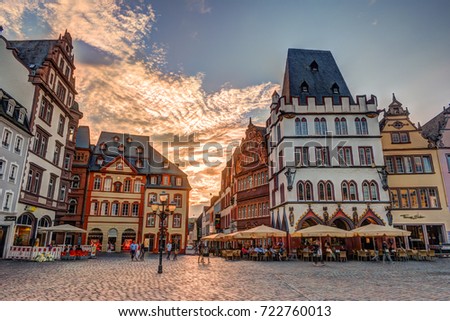 Historic House facades Main Market Trier Rhineland Palatinate Germany. ストックフォト © 