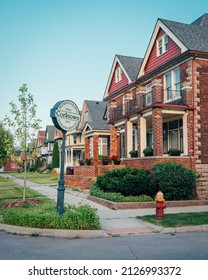 Historic Houses With Corktown Sign, In Corktown, Detroit, Michigan