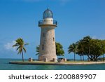 Historic, iconic Boca Chita lighthouse at the entrance to Boca Chita Key Harbor at Biscayne National Park in Florida
