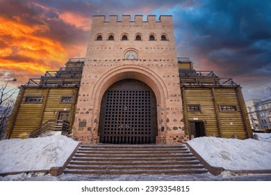 
historic, Kyiv goldengate.Golden Gate - famous historical and cultural monument, popular tourist landmark.Construction date: (It was built between 1017-1024 by the order of Yaroslav Mudri)