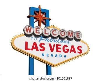 Historic Las Vegas Welcome sign isolated on white.