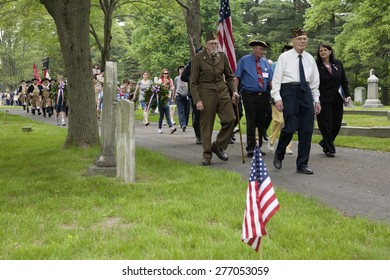 Historic Lexington Cemetery On Memorial Day, 2011 Where Veterans Honor Fallen Soldiers, MA