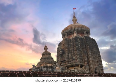 Historic Lingaraja Shiva Temple dome at sunset at Bhubaneswar Odisha, India built in 11th century CE.