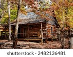 A historic log cabin displayed at the Georgia Mountain fair in Hiawassee, Georgia