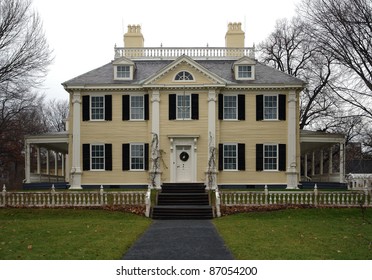 the historic Longfellow House in Cambridge (Massachusetts, USA) at early winter time