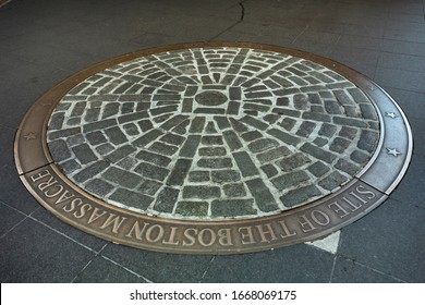 Historic Marker Of The Site Of The Boston Massacre On State Street Along The Freedom Trail In Boston, Massachusetts, USA