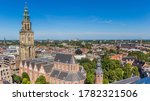 Historic Martini church tower dominating the skyline of Groningen, Netherlands