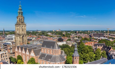 Historic Martini church tower dominating the skyline of Groningen, Netherlands