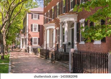 Historic New England Houses Along Street In Salem, Massachusetts