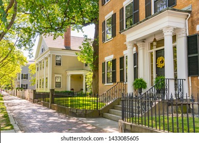 Historic New England Houses Along Street In Salem, Massachusetts