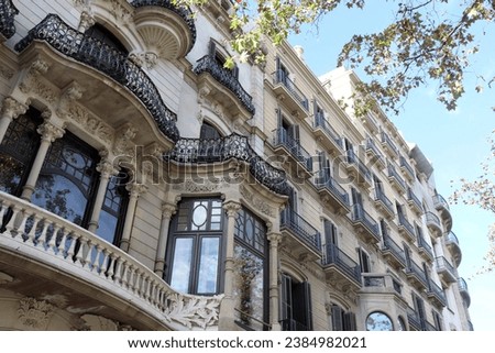 Historic old building facades in Barcelona, Spain