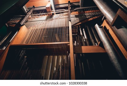 Historic Pipe Organ At A Church. Internal System.