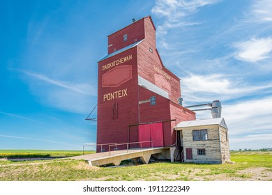 The Historic Ponteix Grain Elevator In Saskatchewan, Canada