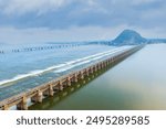 Historic Prakasam barrage over river Krishna in Andhra Pradesh state, India