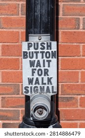 historic push button wait for walk signal sign