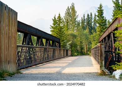 Historic Railroad Bridge On The Spur Line Bike Path In Canmore Alberta Canada.