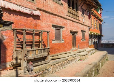 Historic red brick building at the Bagh Bhairab temple in Kirtipur, Nepal