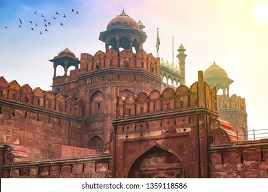 Historic Red Fort Delhi At Sunrise With Winter Haze