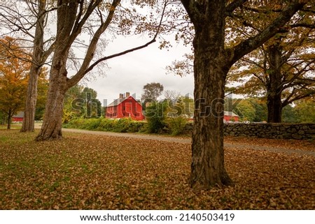 Historic red house in autumn