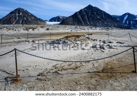 Historic remains from whaling days in the polar north, whale blubber oven on beach in Magdalena Fjord, Trinity Bay, Svalbard, Arctic 
