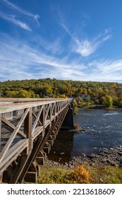 Historic Roebling Bridge Also Known As Roebling's Delaware Aqueduct Over The Delaware River On A Brilliant Fall Morning