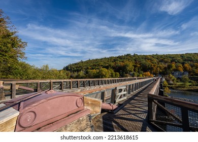 Historic Roebling Bridge Also Known As Roebling's Delaware Aqueduct Over The Delaware River On A Brilliant Fall Morning