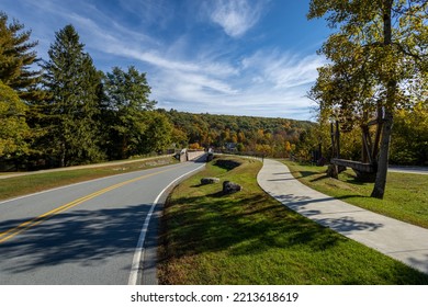 Historic Roebling Bridge Also Known As Roebling's Delaware Aqueduct Over The Delaware River On A Brilliant Fall Morning