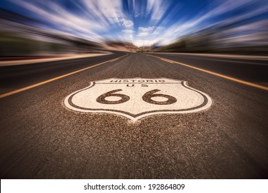 Historic Route 66 Sign On Road 