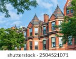 Historic Row Houses with Queen Anne Style Turrets in Boston, Massachusetts, USA