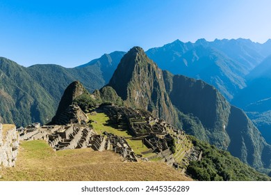 Historic Sanctuary of Machu Picchu, Inca citadel cultural heritage of humanity, wonder of the world in Cusco, Peru.