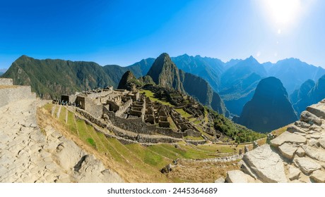 Historic Sanctuary of Machu Picchu, Inca citadel cultural heritage of humanity, wonder of the world in Cusco, Peru.