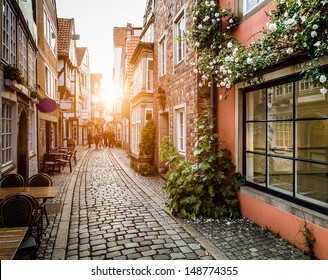 Historic Schnoorviertel at sunset in Bremen, Germany