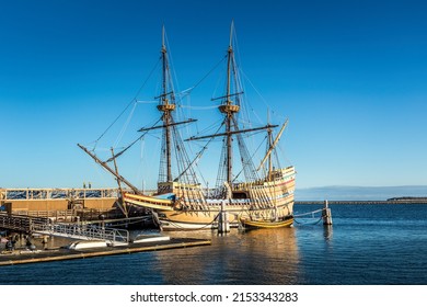 The Historic Ship Mayflower In The Harbor Of Plymouth 