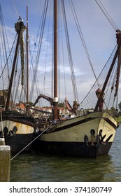 Historic ships in medieval port of Zierikzee, Zeeland, Netherlands