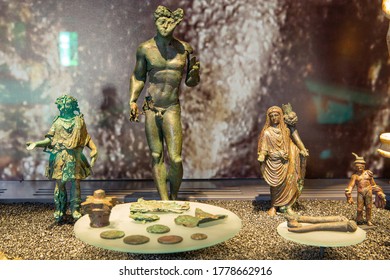 Historic Statues And Coins Of The Roman Era In The Pierre Gianadda Museum In Martigny, Switzerland, 06-25-2020