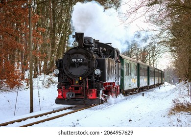 Historic steam train in winter