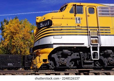 Historic Streamlined Diesel Electric Locomotive on a Sunny Fall Day - Powered by Shutterstock