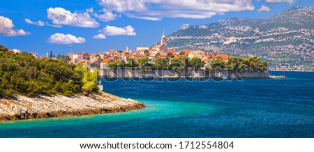 Historic town of Korcula archipelago panoramic view, island in archipelago of southern Croatia
