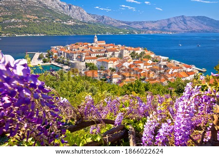 Historic town of Korcula colorful panoramic view, island in archipelago of southern Croatia
