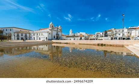 Historic Town Square with Reflection Pool and Traditional Architecture