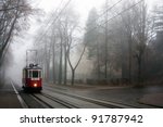 Historic tram in the fog