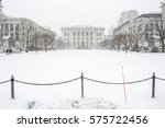 Historic university campus in Boston during winter