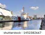 The historic USCGC Taney or the United States Coast Guard Cutter boat number 37 moored at Pier 5 in Baltimore Harbor.   The boat is the last warship floating from the attack on Pearl Harbor in 1941.