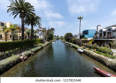 Historic Venice canal neighborhood in Los Angeles California.