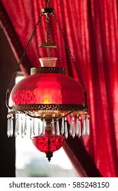 Historic Western Saloon Interior With Red Lantern In Historic Town, South Dakota, USA