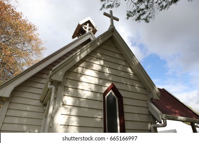 Historic Wooden Church From The End Of The 19th Century. Heritage Of British Colonization In Australia And New Zealand.