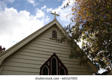 Historic Wooden Church From The End Of The 19th Century. Heritage Of British Colonization In Australia And New Zealand.