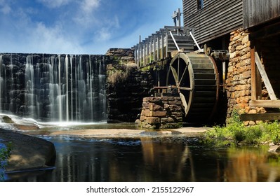Historic Yates Mill at Yates Mill County Park, Raleigh North Carolina, USA. Historic Yates Mill County Park is a 174-acre park in the southwestern part of Wake County - Shutterstock ID 2155122967