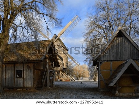 Historica Windmill in Winter in the Town Rethem at the River Aller, Lower Saxony