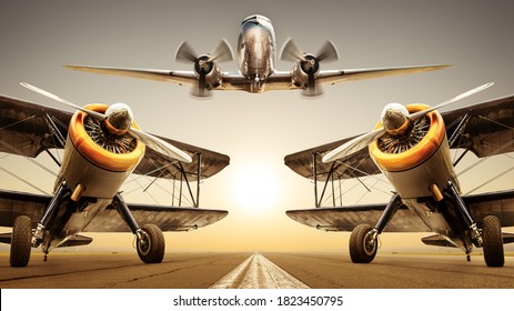 historical aircrafts on a runway
